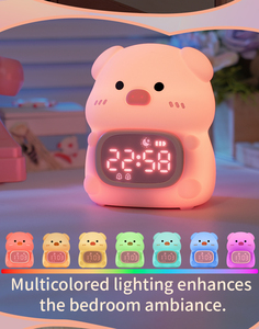 Décoration d'intérieur, horloge de table LED avec veilleuse en silicone en forme d'animal, numérique, rechargeable par batterie, avec alarme intelligente tactile et changement de couleur - Product Image 5