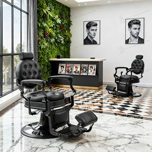 Cadeiras De Barbeiro De Couro De Luxo Quadro De Ferro Cadeira Do Salão De Barbeiro Dos Homens Com Cadeira De Hairing Liga De Alumínio Mobiliário De Salão De PU De Alta Qualidade - Product Image 6