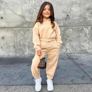 2022 Nieuwe Mode Kinderen Meisje 2 Stuks Kleding Set Leuke Solid Thicken Hoodies + Joggingbroek Outfit Set 2-7 jaar