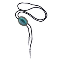 Onyx Time Gem Bolo Tie Vintage Chemise Chaîne Poirot Collier Cordon Cuir Collier Accessoire Transfrontalier