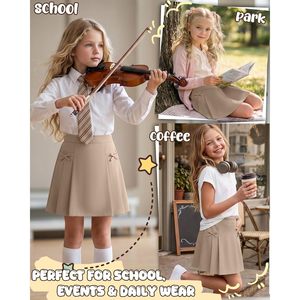 Jupe plissée pour filles 95% coton 5% élasthanne avec poches, taille élastique, uniforme scolaire pour 5-14 ans - Product Image 4