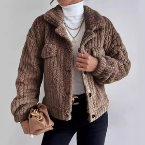 Cappotto Casual in peluche da <span class=keywords><strong>donna</strong></span> per l'autunno inverno comodo con risvolto addensato lungo <span class=keywords><strong>abbigliamento</strong></span> per adulti - Product Image 4
