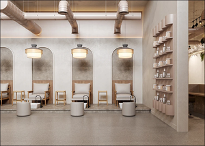 สถานีตัดผมขายส่งพร้อมไฟ LED สถานีทำงานร้านทำผมแบบกำหนดเองสำหรับการออกแบบตกแต่งภายในร้านเสริมสวยสมัยใหม่ - Product Image 3