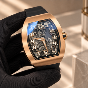 Reloj mecánico de lujo para hombre de aleación de titanio ultrafino de 7,75 mm con diseño hueco en forma de barril y cuerda automática - Product Image 1