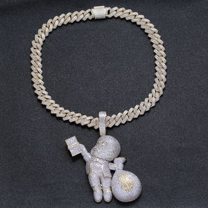CN044 <span class=keywords><strong>Collana</strong></span> da <span class=keywords><strong>Uomo</strong></span> di Alta Qualità con Ciondolo a Forma di Sacchetto di Denaro in Ottone Dorato con <span class=keywords><strong>Pietre</strong></span> CZ, Gioiello Hip Hop Bling Bling - Product Image 1