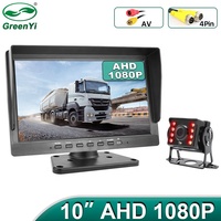 Moniteur vidéo pour véhicule GreenYi 10,1 pouces HD IPS avec écran 4Pin/RCA, caméra de recul AHD 1920x1080P avec vision nocturne infrarouge pour camion et bus