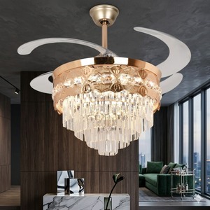 Elegant Gold Crystal LED <b>Ceiling</b> <b>Fan</b> <b>with</b> Retractable Blades <b>Remote</b> <b>Control</b> Silent Chandelier Light for Home Decor - Product Image 4