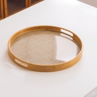 Plateau rond multifonction en bambou avec feuilles d'acrylique transparentes, durable, écologique et étanche pour salon, café, hôtel