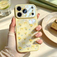 Nouvelle coque de téléphone tendance style Ins avec nœud floral jaune pour iPhone 18 Pro Max, 17, 16, 15, 14 – Housse de protection anti-chute mignonne pour femmes