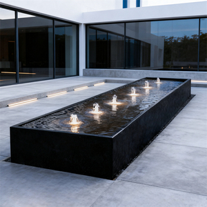 Fontaine d'eau rectangulaire autoportante Gnee Garden en acier corten noir brossé avec éclairage LED et système de recirculation d'eau pour jardin - Product Image 3