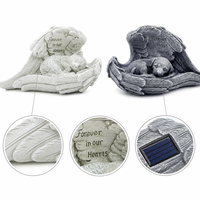 Statue commémorative de jardin pour animaux de compagnie en gros avec lumière solaire, figurine chat et chien endormis aux ailes d'ange et plaque gravée