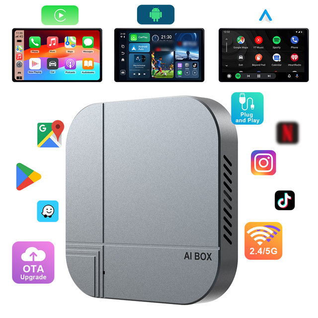 Factory 4-in-1 Portable CarPlay & Android Auto to Wireless Adapter with Type-C Connection Dual-Band WiFi Streaming Video Box