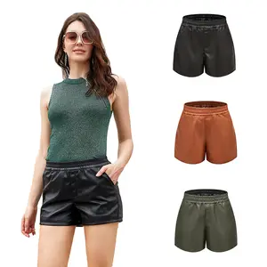 Europe and the United States plus size sexy hot girl simple PU lederhosen casual loose shorts pants