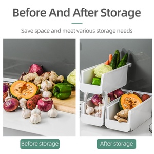 Stackable Household Kitchen Fruit and <b>Vegetable</b> Storage Rack Drawer Type Large Opening Miscellaneous Storage <b>Basket</b> - Product Image 6