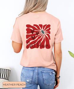 T-shirt da donna casual con scollo rotondo e maniche corte, 100% cotone, con stampa floreale, per la primavera estate - Product Image 3