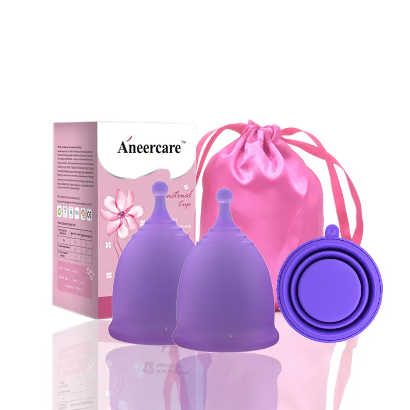 Caja de Color personalizada para el cuidado de la salud, taza Menstrual de silicona sin costuras reutilizable para mujer, 100%