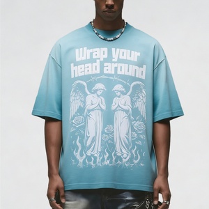 T-shirts pour hommes personnalisés, coupe ample et oversize, à épaules tombantes, avec impression sérigraphiée, teinture ombrée et effet délavé pigmenté vintage, en gros - Product Image 4