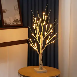 60cm masa Bonsai gümüş huş ağacı festivali tatil işık 24 ampul LED DIY yapay işık ağacı lambası dekorasyon hediye