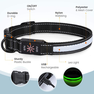 HY <span class=keywords><strong>2026</strong></span> Nuevo Collar de Perro de Nylon de Lujo con <span class=keywords><strong>LED</strong></span> Sólido, Recargable Tipo-C, Reflectante y con Correa para Caminar Nocturno - Product Image 6