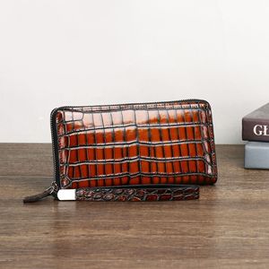 Pochette vintage artisanale pour homme avec motif ventre de crocodile, porte-cartes multiples, portefeuille long - Product Image 2