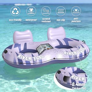 2 Person <b>Inflatable</b> River Tube Heavy Duty Adult <b>Pool</b> Float with Removable Cooler Cup Holders Lake River Water Tube - Product Image 2