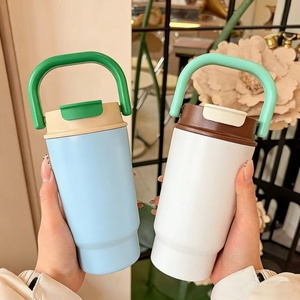 New High Color Value 316 Stainless Steel <b>Thermos</b> Cup Double Straw Vacuum Insulation Large Capacity Outdoor Handle Customization - Product Image 2