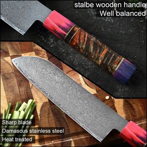 Couteau <span class=keywords><strong>de</strong></span> Damas Premium Multi-usage avec Manche Octogonal Unique en Bois, Couteau <span class=keywords><strong>de</strong></span> Chef Tranchant pour Cuisine, Hachoir, Couteau à Légumes Nakiri - Product Image 6