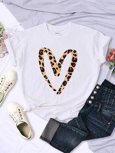 Camiseta de amor con estampado de leopardo calado para mujer, camiseta informal a la moda, camiseta suave de deporte callejero, camiseta de calle transpirable para mujer - Product Image 3