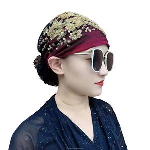 YASEEN Fashionable Headscarf with Mesh Fabric, Cross Forehead Scarf, Indian Crystal Headscarf, Muslim Hat, Eco-friendly - Product Image 4