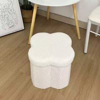 Otomana Redonda Moderna con Almacenamiento, Tapicería Bouclé, Mesa de Centro y Reposapiés, Funda Extraíble para Sala de Estar, Dormitorio, Pasillo - Blanco