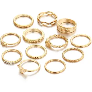 New Joint Ring Set Retro Diamond Rings Eagle Winding Combination Winding Knotted Carving 12 Piece Set Ring For Ladies Girls