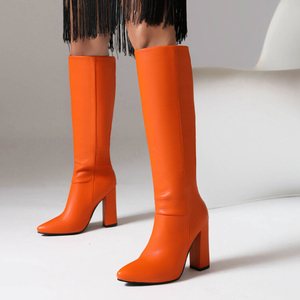 Botas Mujer Fashion New Design Chunky Heel Sexy 2025 Pointed Toe Knee-high Length <b>Boots</b> - Product Image 5
