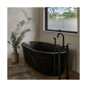 منتج جديد حوض الاستحمام الكبير الحمامات ذاتية التثبيت أسود رخامي حوض الاستحمام من الحجر الجيري حوض الاستحمام للبالغين