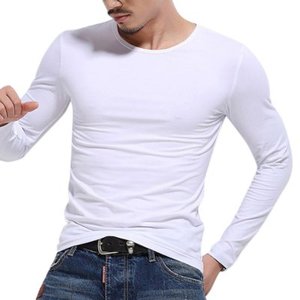 2024 vente chaude hommes 100% coton plaine T-shirt personnalisé/vente en gros hommes manches longues pas cher col rond T-shirt - Product Image 3