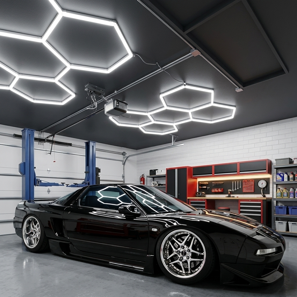 Garage Light Hexagon Lights LED Ceiling Light LED Work Lamp for Car Workshop Auto Repair Shop 5 Grid System