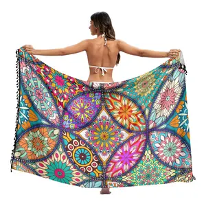 2023 yaz Rayon uzun elbise kadın Wrap artı boyutu BOHO baskılı Sarong elbiseler püskül ile örtbas