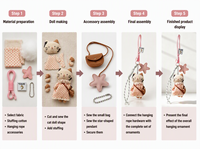 Porte-clés tendance Cottagecore en peluche douce motif chaton, écologique, avec robe florale rose et sacoche marron, attache pour sac à dos