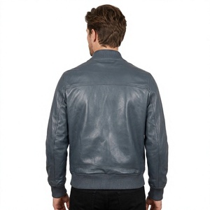 Blouson Bomber Bleu Oversize en Cuir Véritable pour Homme – Écologique, Respirant, Spandex, Fermeture Éclair Hiver, Style Streetwear – Vente en Gros - Product Image 2