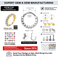 Anneau de nez en titane de qualité implantaire ASTM F136 avec zircon, hypoallergénique, pour piercing de septum, daith, hélix, cartilage