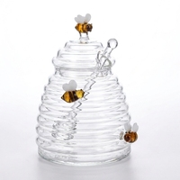 Pot à miel en verre avec couvercle et cuillère, en verre borosilicate transparent avec décoration abeille