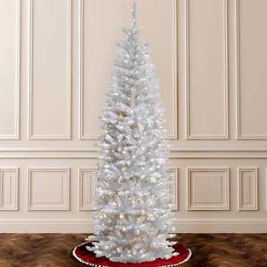 PE PVC flocage arbre <span class=keywords><strong>de</strong></span> noël fête décoration <span class=keywords><strong>de</strong></span> la maison 1.8m 2.1 PE PVC métal <span class=keywords><strong>pied</strong></span> <span class=keywords><strong>sapin</strong></span> blanc crayon arbre avec lumières - Product Image 1