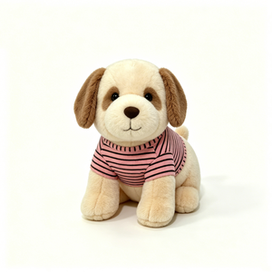 Peluche de Cachorro Acogedor Personalizado - Perro de Peluche Suave Beige y Marrón con Camiseta Rosa a Rayas, Peluche Largo de Cachorro - Product Image 2