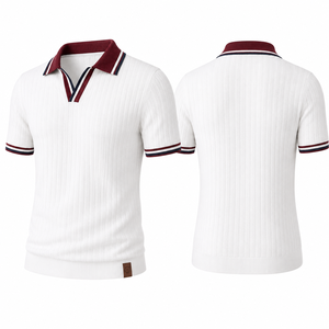 Polo homme en coton de marque premium, polo en tricot de coton, texture côtelée, col contrasté, style old money, vêtements pour hommes élégants et décontractés, luxe - Product Image 2