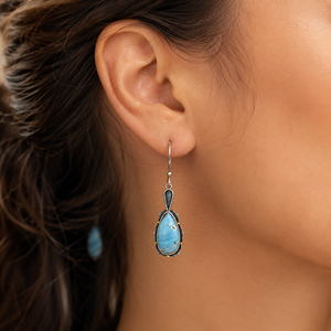 Orecchini Pendenti Vintage in Stile Goccia di Vetro Turchese Blu per Donne - Product Image 2