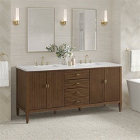 Meuble-lavabo de salle de bain de luxe en bois avec miroir intelligent, en MDF et drain en cuivre, tailles et couleurs personnalisables, design moderne côtelé, double vasques