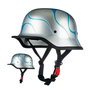 Casco Alemán de Media Carcasa con Patrón de Llama Azul Plateado, Correa Ajustable, Casco de Motocicleta Retro Cruiser - Product Image 1