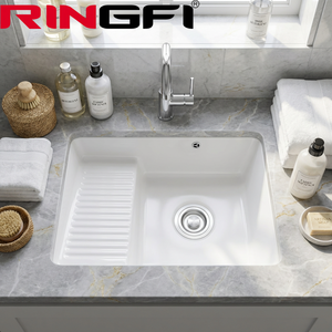 Lavabo Rettangolare in Ceramica Bianca da Incasso, Lavandino Profondo per Bagno, Lavabo Integrato per Balcone - Product Image 3