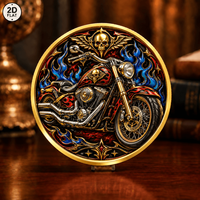 Pièce de monnaie fantaisie personnalisée en gros, motif crâne de moto avec flammes, pièce de collection, pièce pour collection, pièce commémorative, en fer