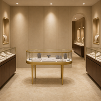 Vitrine à bijoux en verre avec cadre doré octogonal personnalisé, éclairage LED, vitrine à bijoux en verre pour magasin, boutique