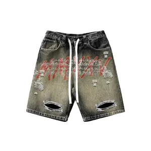 تي شيرت غسول حمضي بحافة خام تي شيرت ثقيل جي إس إم تي شيرت متوتر تيري تي شيرت DTG حجر الراين مع محبوك - Product Image 3